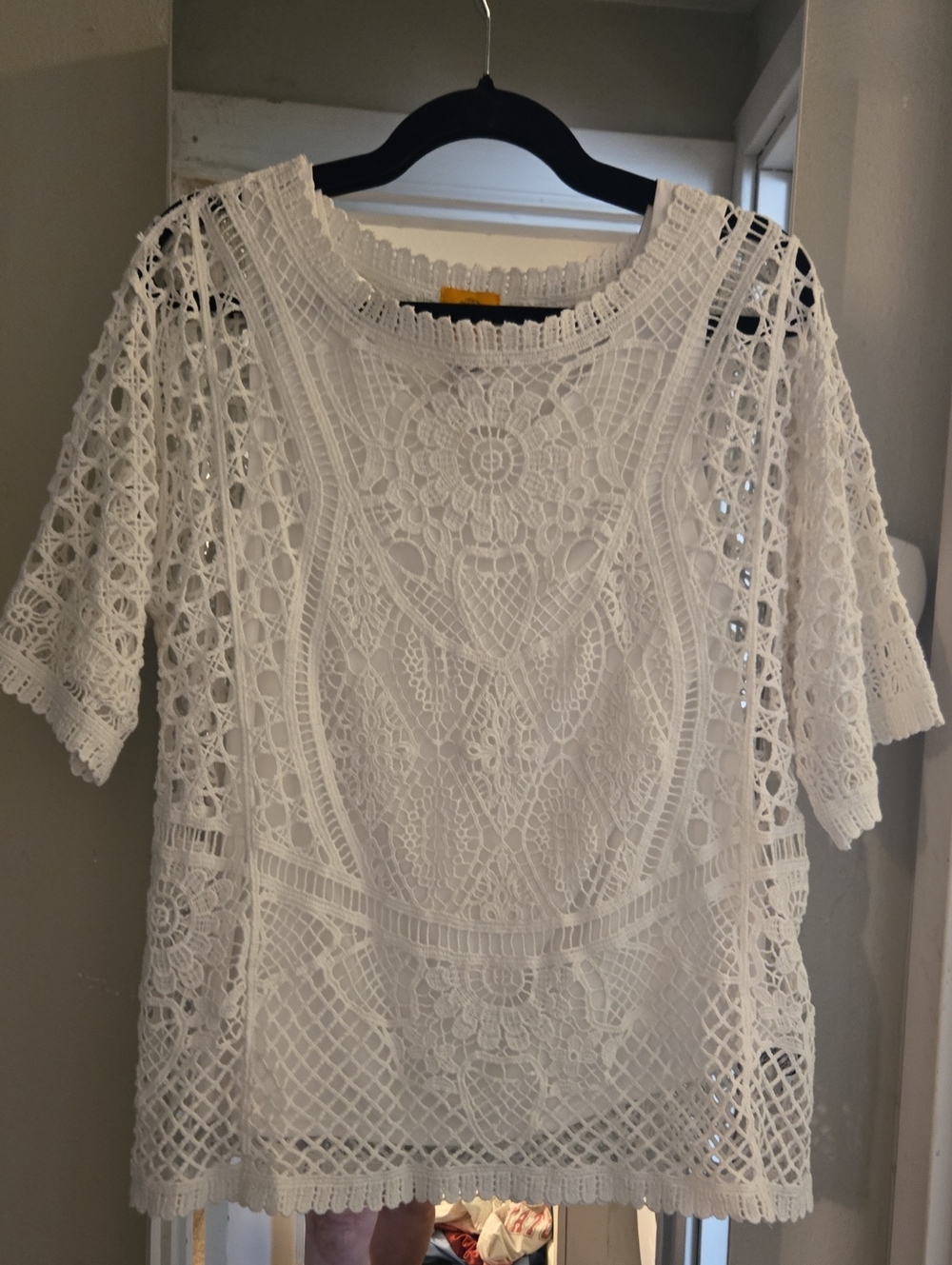 Ruby Rd. White Crochet Lace Short Sleeve Blouse